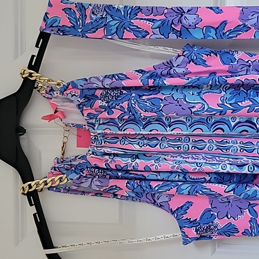 Lilly Pulitzer Bingham Midi Dress Soleil Pink Palm Parade Engineered - Picture 6 of 13